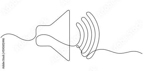 Continuous one line art drawing of speaker Sound volume linear icon, Sound volume speaker continuous one line drawing, Continuous one line drawing of horn speaker signs and symbol for announcement
