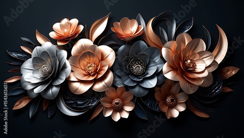 Elegant Rose Gold and Silver Paper Flowers A Luxurious Floral Arrangement