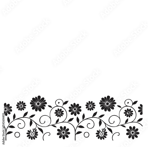 Elegant black floral border design white background