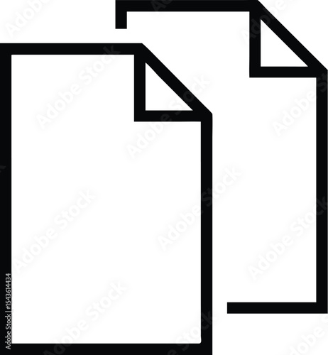 Duplicate Pages Icon: Simple Black and White Illustration of Overlapping Documents Representing Copies or Redundancy, isolated on white background.   