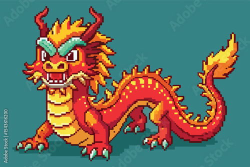 Wallpaper Mural  Pixel Art Chinese Dragon – Oriental Dragon in 8-bit 16-bit 32-bit Retro Style Torontodigital.ca