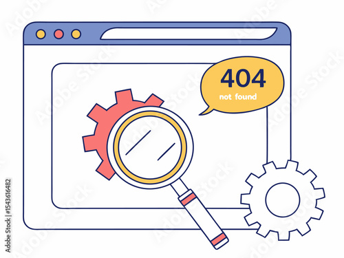 Web search interface showing magnifying glass icon and error bubble with 404 message