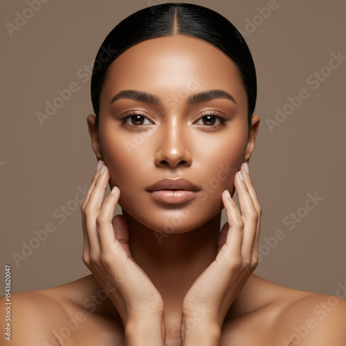 Portrait of a woman with glowing skin and natural makeup