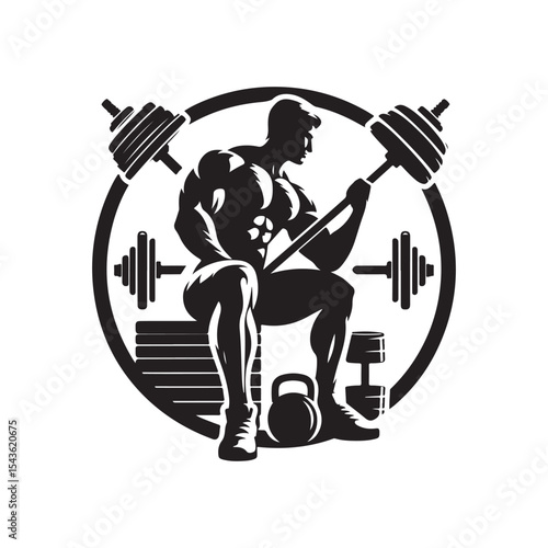 gym workouts vector silhouette clip art logo design illustration