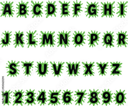 Splatter Snot Gooey typography font lettering ABC cartoon vector text