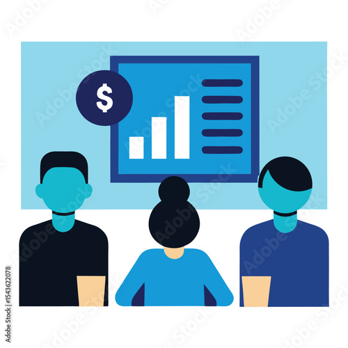 financial report discussion on large screen in boardroom meeting vector