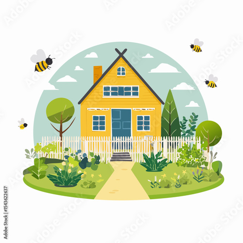 Bee-friendly garden design, colorful variety of flowers