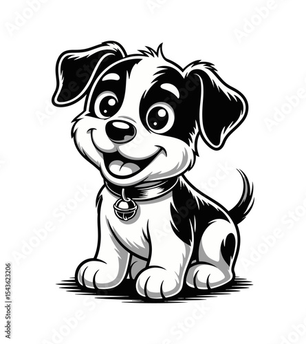 Adorable Black and White Puppy Illustration