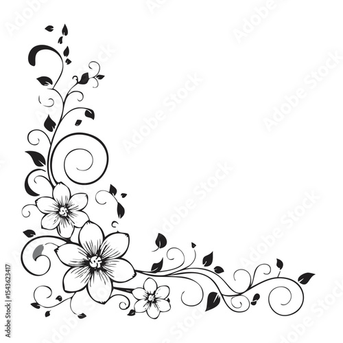 Elegant black and white floral corner design