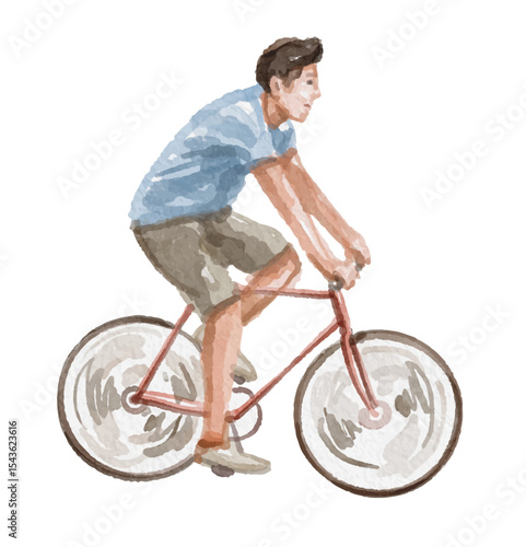 Hand painted watercolor a person riding a bicycle