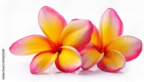 plumeria or frangipani or temple tree flower close up yellow pink frangipani flowers isolated on white background