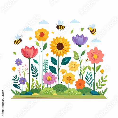 Bee-friendly garden design, colorful variety of flowers