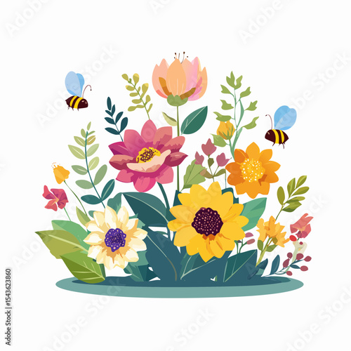 Bee-friendly garden design, colorful variety of flowers