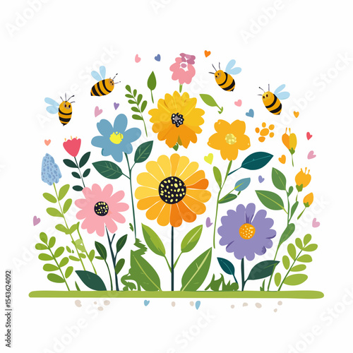 Bee-friendly garden design, colorful variety of flowers