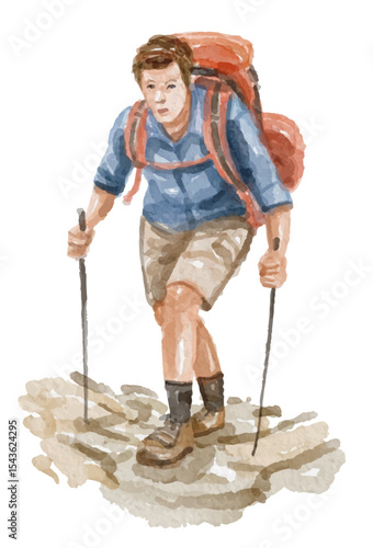 Hand painted watercolor hiker isolated
