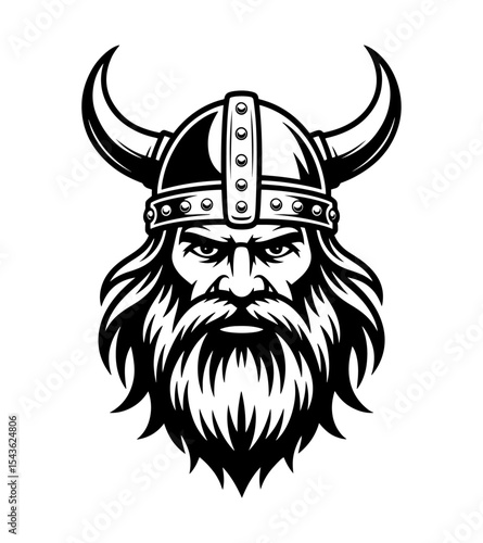 Viking Warrior Head Illustration: Black and White Design
