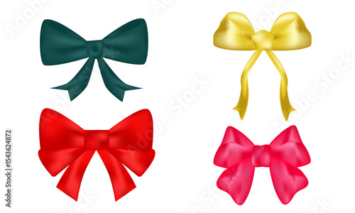 A bright set with a variety of bows.  The elements can be used in the decoration of festive
goods, the design of postcards, invitations and banners, packaging. Vector illustration
