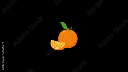 orange fruit animation . cartoon orange icon animation. transparent background. 