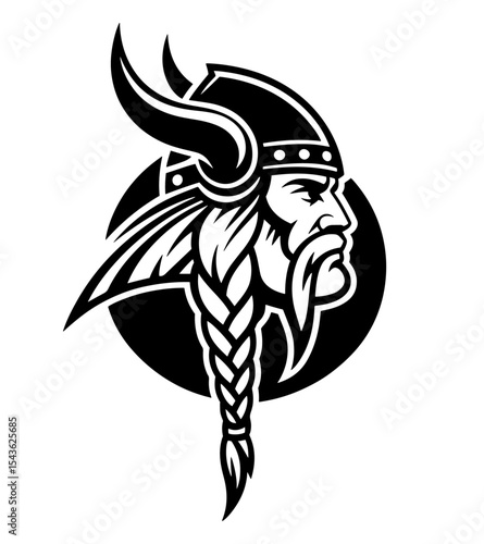 Viking Warrior Head Profile: Black and White Illustration