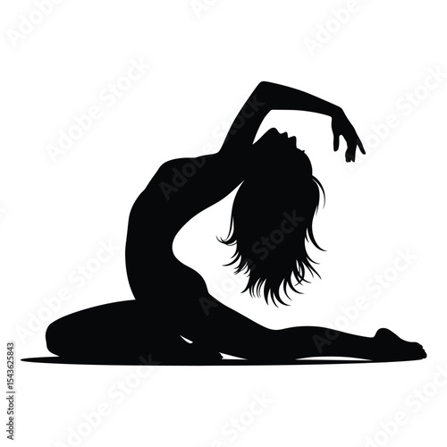 woman in Back arch cobra-like dance pose, a striking black silhouette of a woman performing a dynamic stretching or yoga pose.