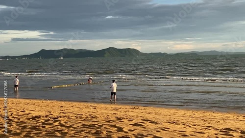 Pattaya Beach in the evening strong wave.
