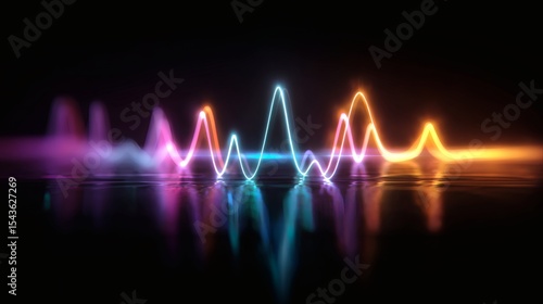Colorful Neon Waveform Reflection on Black Surface