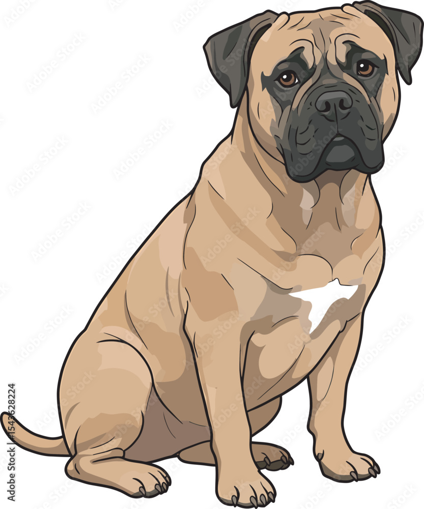 Obraz premium Bullmastiff Dog Clip art Vector and Illustration Art White Color Background
