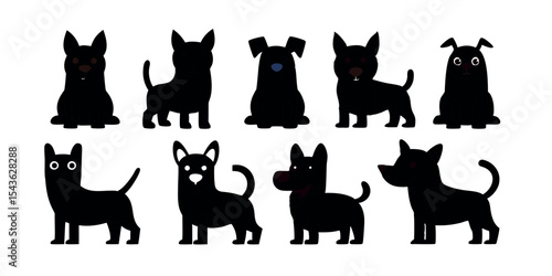 Adorable Collection of Silhouettes Ten Unique Dog and Cat Poses in Simple Black Design - Perfect for Pet Lovers and Creative Projects
