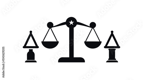 Scales of Justice  A Symbol of Balance, Equality, and Fair Legal Proceedings.  Vector Illustration Representing Law, Court, and Legal System Concepts.