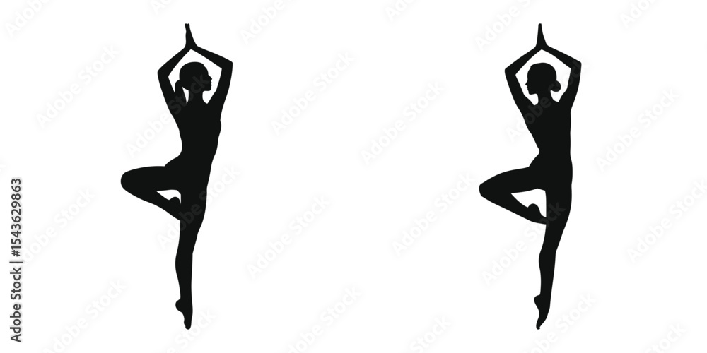 Fototapeta premium woman in Crisscross arms dance pose, a striking black silhouette of a woman performing a balanced yoga or dance pose.