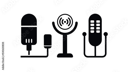 High-Quality Microphone Icons Condenser, Wireless, USB, and Dynamic Microphone Vector Graphics for Audio Projects, Podcast Designs, and Music Production