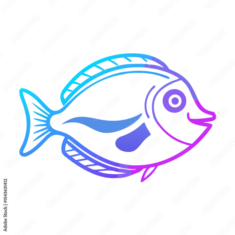 Fototapeta premium Cartoon blue tang fish illustration in vibrant gradient colors 