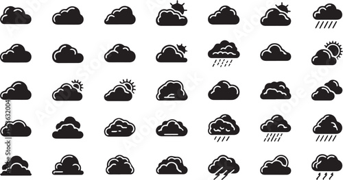 Weather Icons Set: Sun, Rain, Storm, Wind Silhouettes
Black & White Weather Symbols: Forecast & Climate Graphics