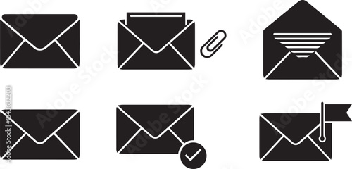 Email Icons Set: Mail, Attachment, Priority & Read Status Symbols