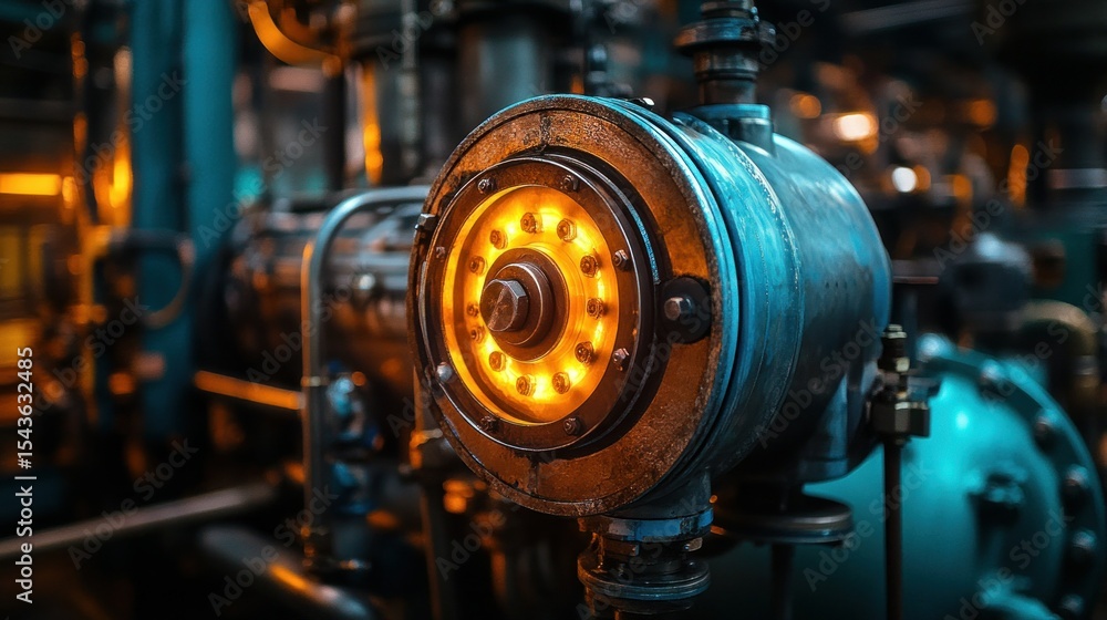 Industrial machine component with glowing lights Industrial machine component with glowing lights