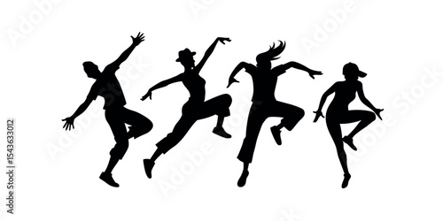 Dancing People Silhouette Vector, Energetic Dance Movement Illustration for Performing Arts, Dance Studios, Event Promotions, Fitness Classes, and Entertainment Branding