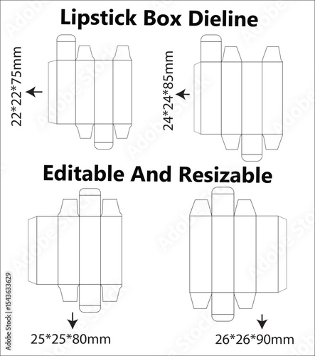 Lipstick Box Dieline Vector Set – Packaging Design for Beauty Brands