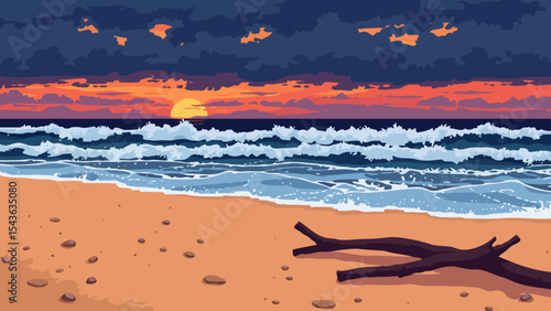 Storm over sandy beach