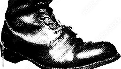High contrast black frayed leather boot shoe seam close-up design