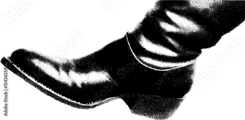 Vintage black leather boot with frayed seam in high contrast design for fashion prints