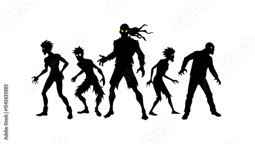 Horrifying Silhouette of Undead Zombie Horde Spooky Halloween Illustration, Creepy Undead Characters, Dark Silhouette Artwork