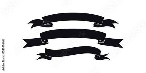 Curved Ribbon Banner Vector Silhouette Set in Black for Labels, Headers, Logos, and Vintage Graphic Design Templates