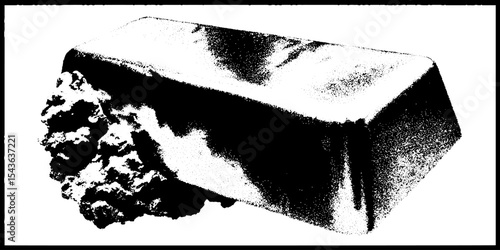 High contrast gold ingot and nugget fragment in black and white design