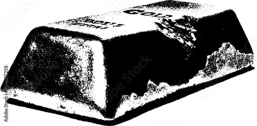 High contrast gold bar ingot fragment in black and white for design and art projects