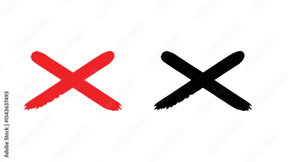 Obraz premium Vector Check and Cross Mark Symbols in Red and Black for Approval, Cancel, Correct, or Wrong Selection UI Icons