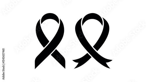 Awareness Ribbon Silhouette Vector Icons in Black for Memorial, Support, Charity, Cancer Awareness, and Mourning Campaigns