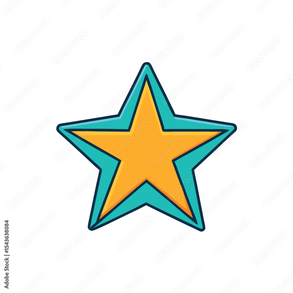Single Teal and Yellow Star Icon. A simple, clean vector image of a five-pointed star with a teal outline and fill, against a white background. Isolated Object. Single Teal and Yellow Star Icon. A simple, clean vector image of a five-pointed star with a teal outline and fill, against a white background. Isolated Object.