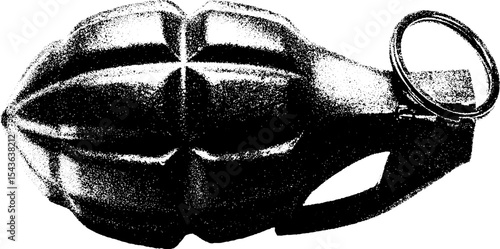 High contrast black and white hand grenade silhouette for military design