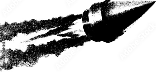 Dynamic rocket exhaust plume in high contrast black and white