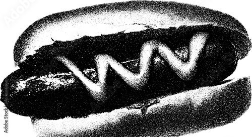 Artistic black and white hotdog with mustard in high contrast design for creative print